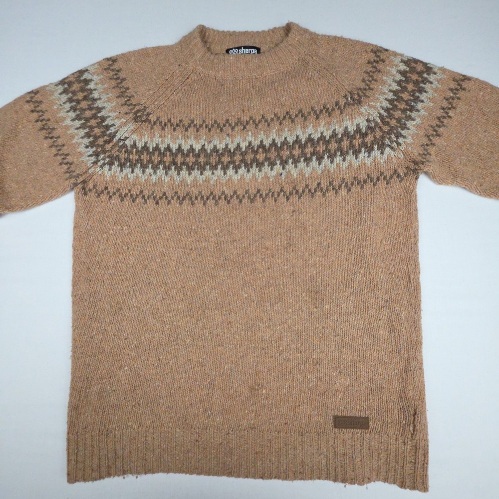 Sherpa Adventure Gear Fair Isle Sweater Men Large Brown Merino Alpaca Wool